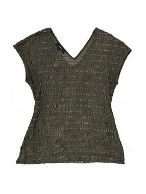 Y2K Julio Mexico Made Khaki Textured Knit Short Sleeve V Neck Top 6 Boho Fairy